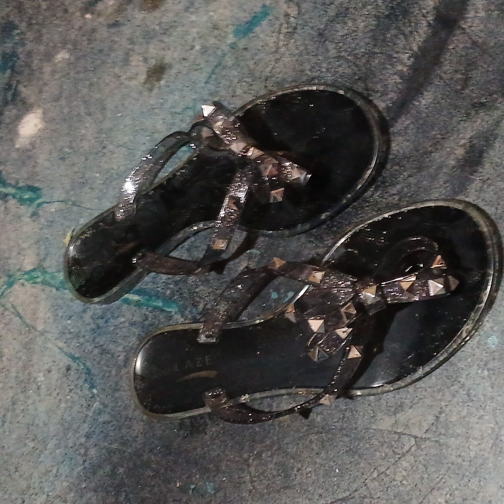 Glaze Studded Black Lace Thong Sandals